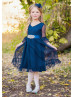 Bell Sleeve Polka Dot Tulle Knee Length Flower Girl Dress